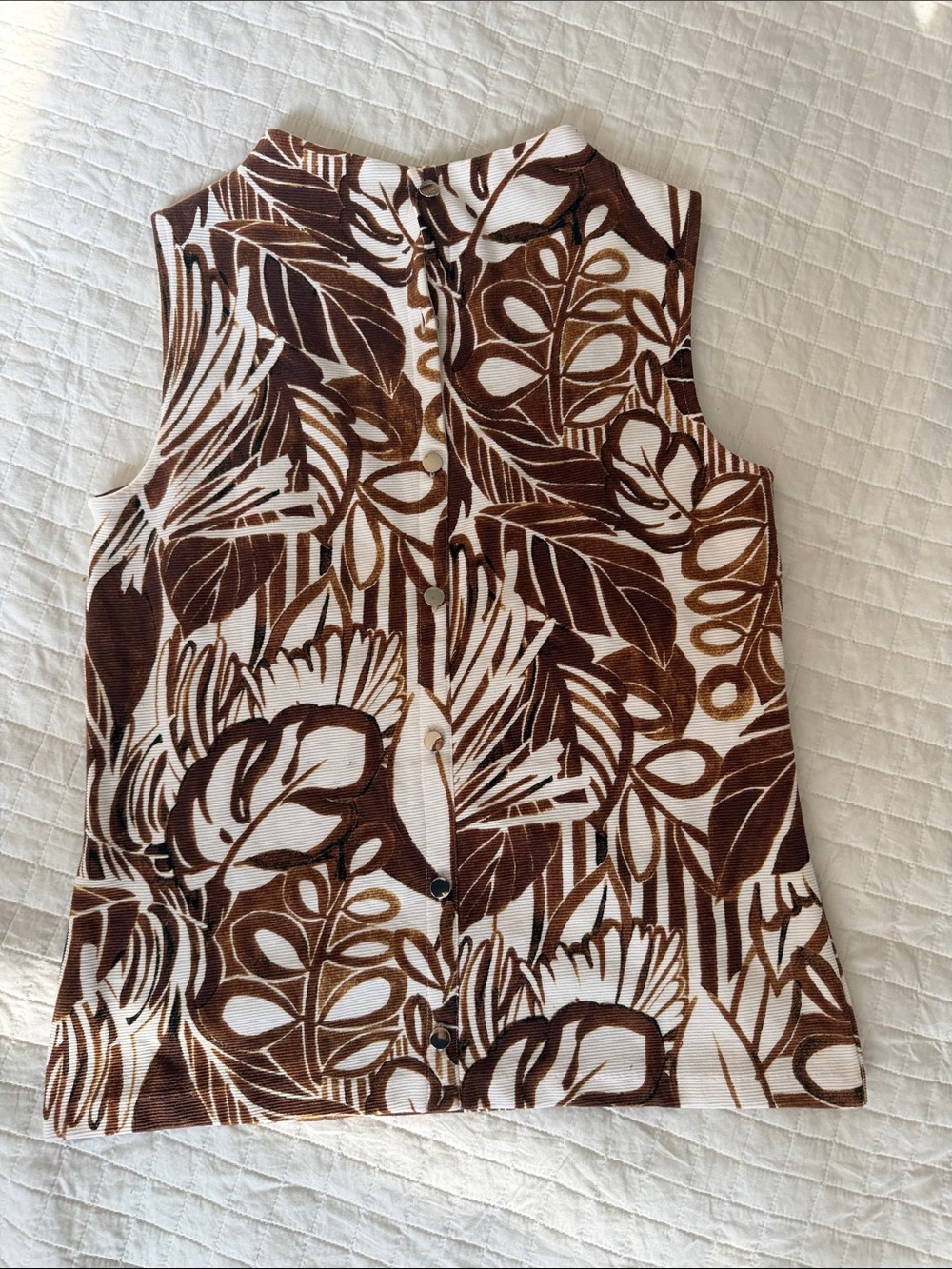 Talbots Brown and White Floral-Print Sleeveless Shell